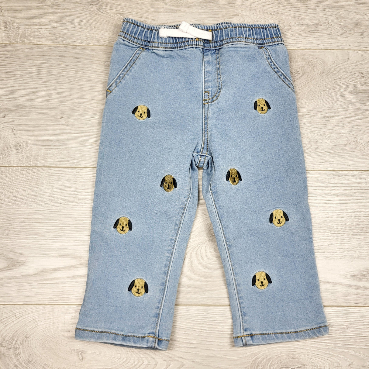 ALTO1 - Joe drawstring denim pants with embroidered dogs. Size 18-24 months