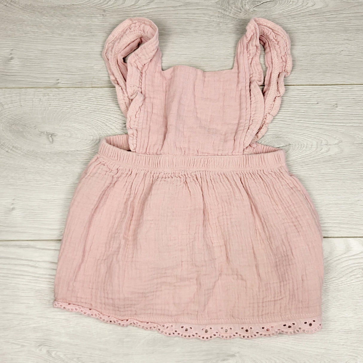 BBIN1 - Rabbit + Bear pink muslin cotton dress. Size 18 months