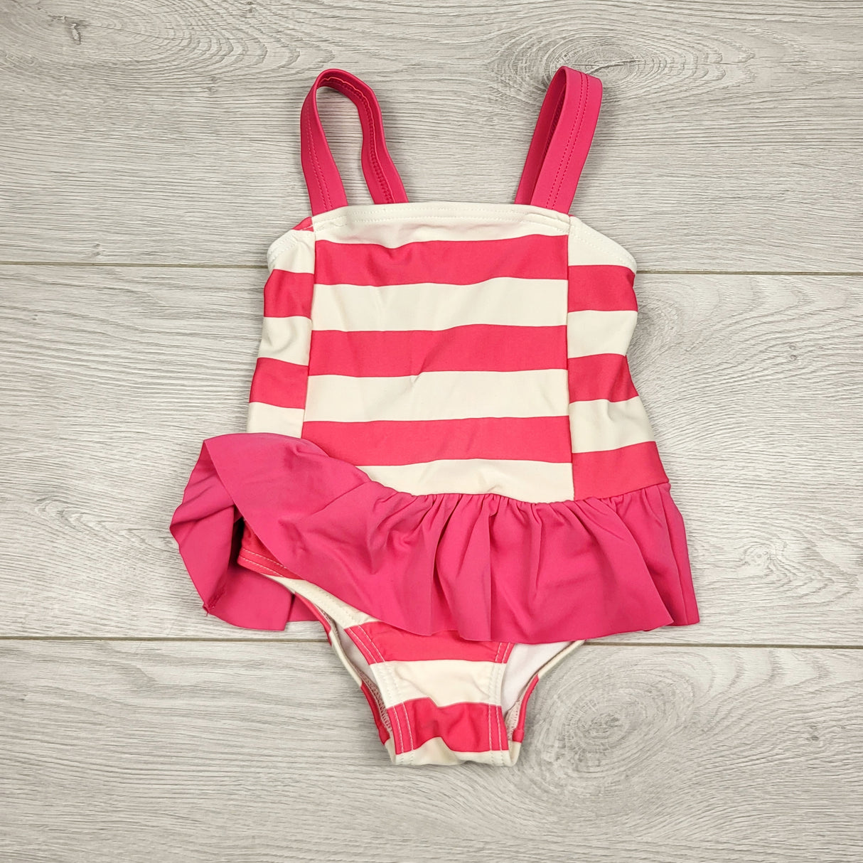 BBIN1- Joe pink and white striped one piece swimsuit. Size 6-12 months 🍁