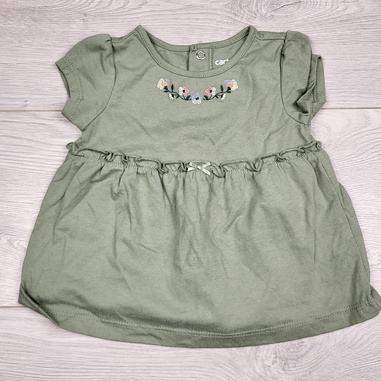 BBIN1 - Child of Mine green dress with embroidered flowers. Size 3-6 months