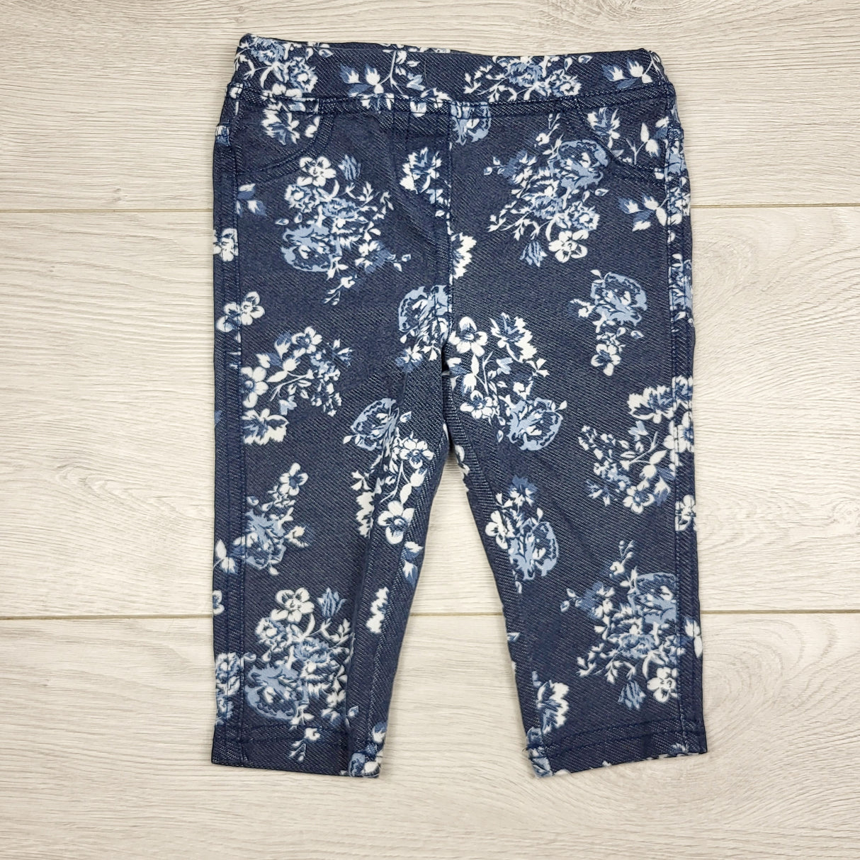 BBIN12 - George denim look floral print cotton leggings. Size 6-12 months