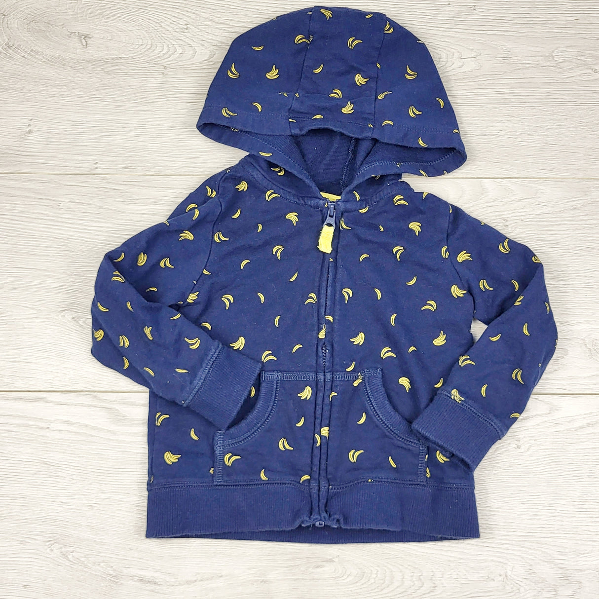 TBOW2 - Carters navy zip up cotton hoodie with bananas. Size 18 months