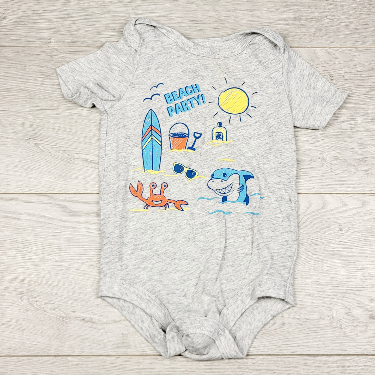 TBOW2 - George grey "Beach Party" bodysuit. Size 12-18 months