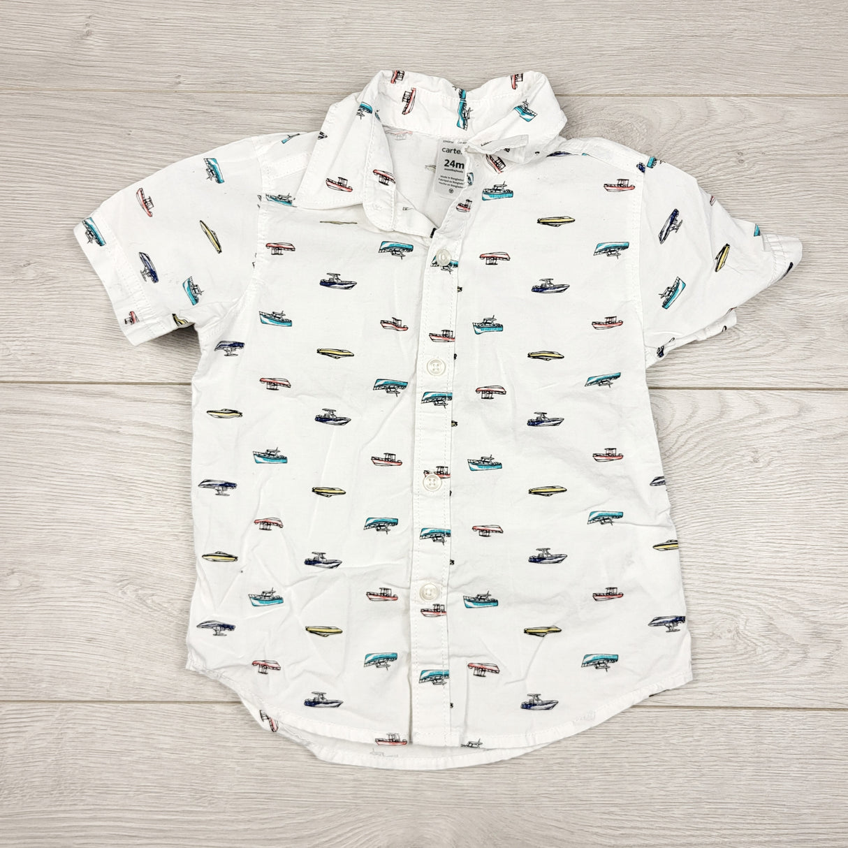 TBOW2 - Carters white button down shirt with ships. Size 24 months