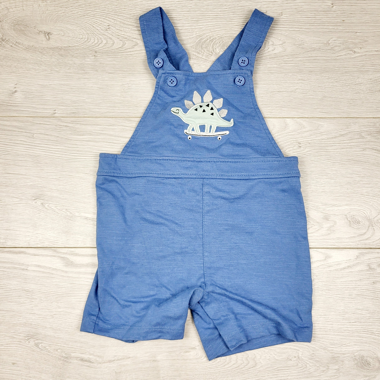 TBOW2 - Pekkle blue cotton shortalls with dinosaur. Size 24 months