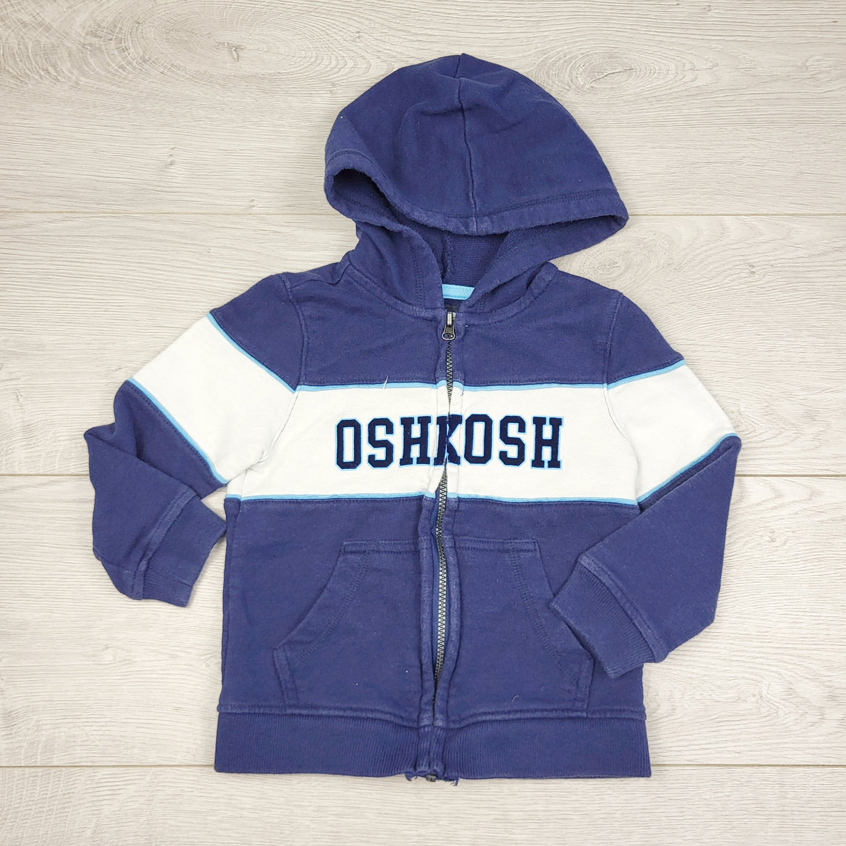 TBOW2 - Oshkosh navy and white striped zip up cotton logo hoodie. Size 24 months