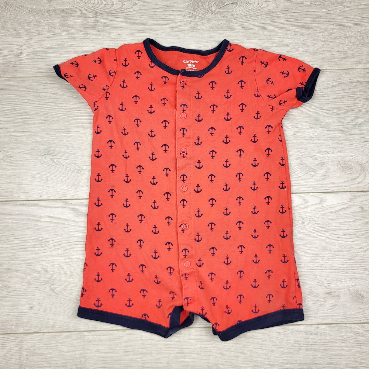 TBOW2 - Carters red cotton romper with anchors. Size 18 months