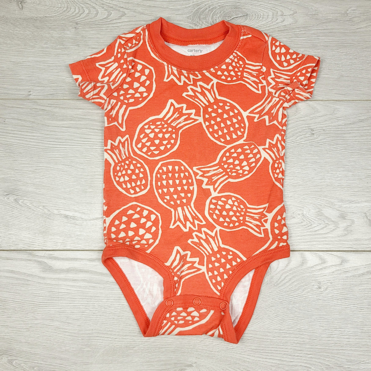 TBOW2 - Carters dark coral bodysuit with pineapples. Size 12 months