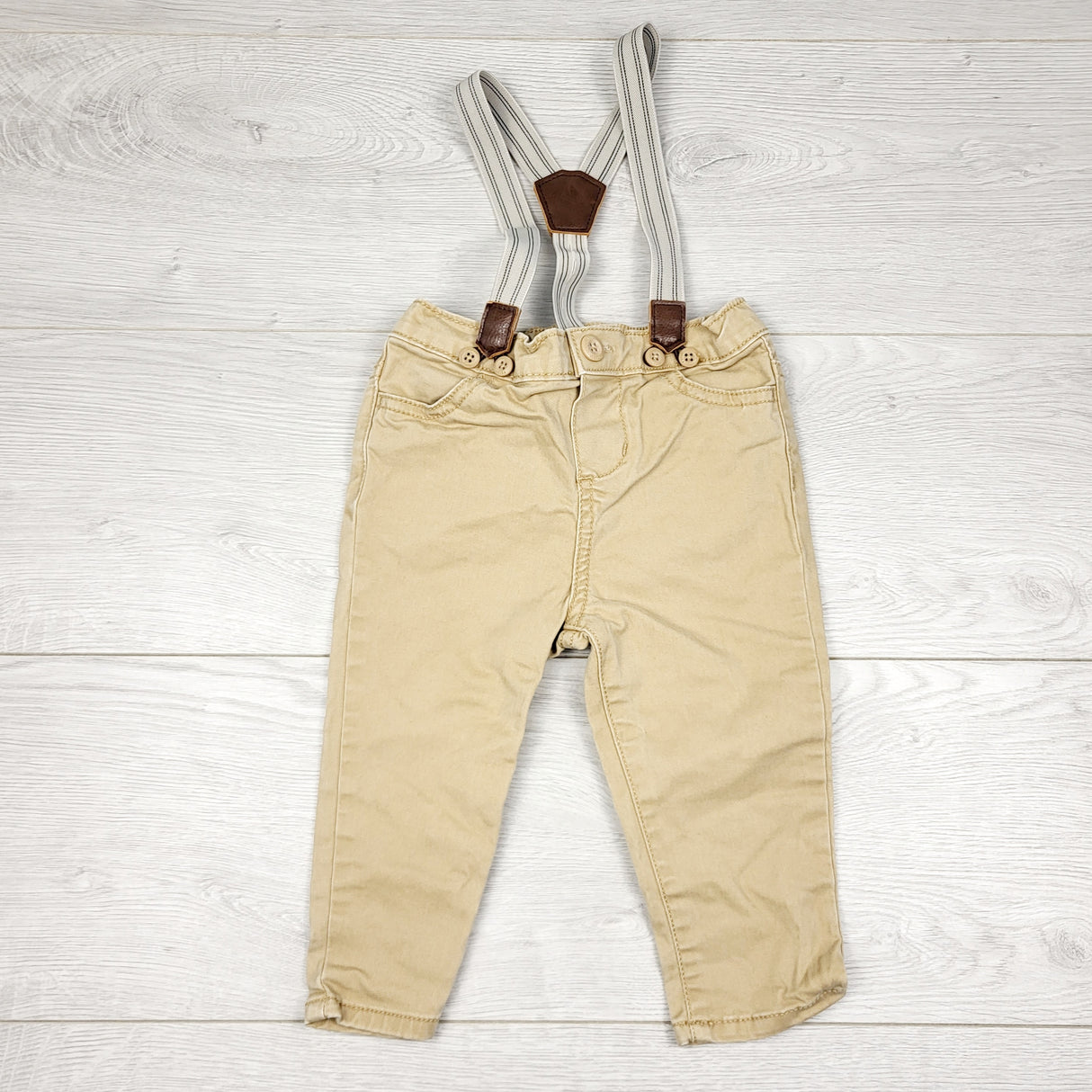 TBOW2 - Baby B'gosh tan pants with suspenders. Size 9 months