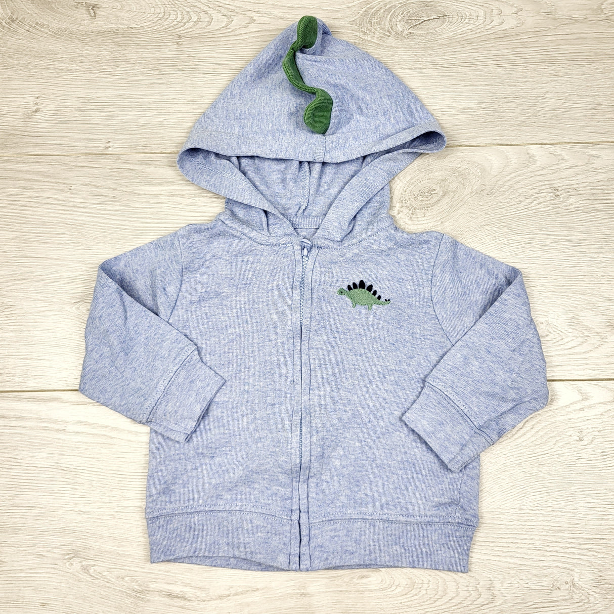 TBOW2 - Child of Mine blue zip up cotton hoodie with dinosaur. Size 3-6 months