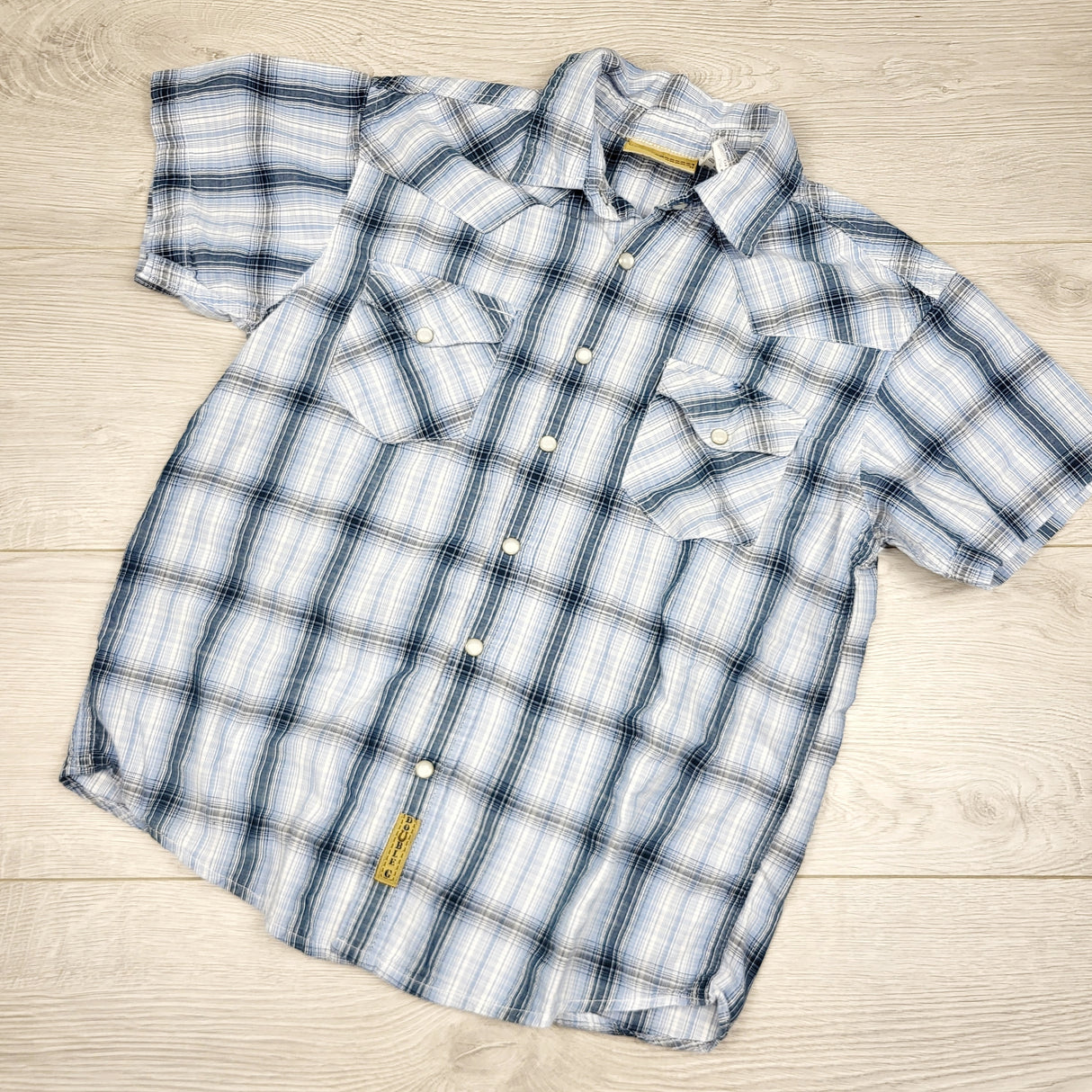 MSK1 - Double G blue plaid button down shirt with snap buttons. Size 8