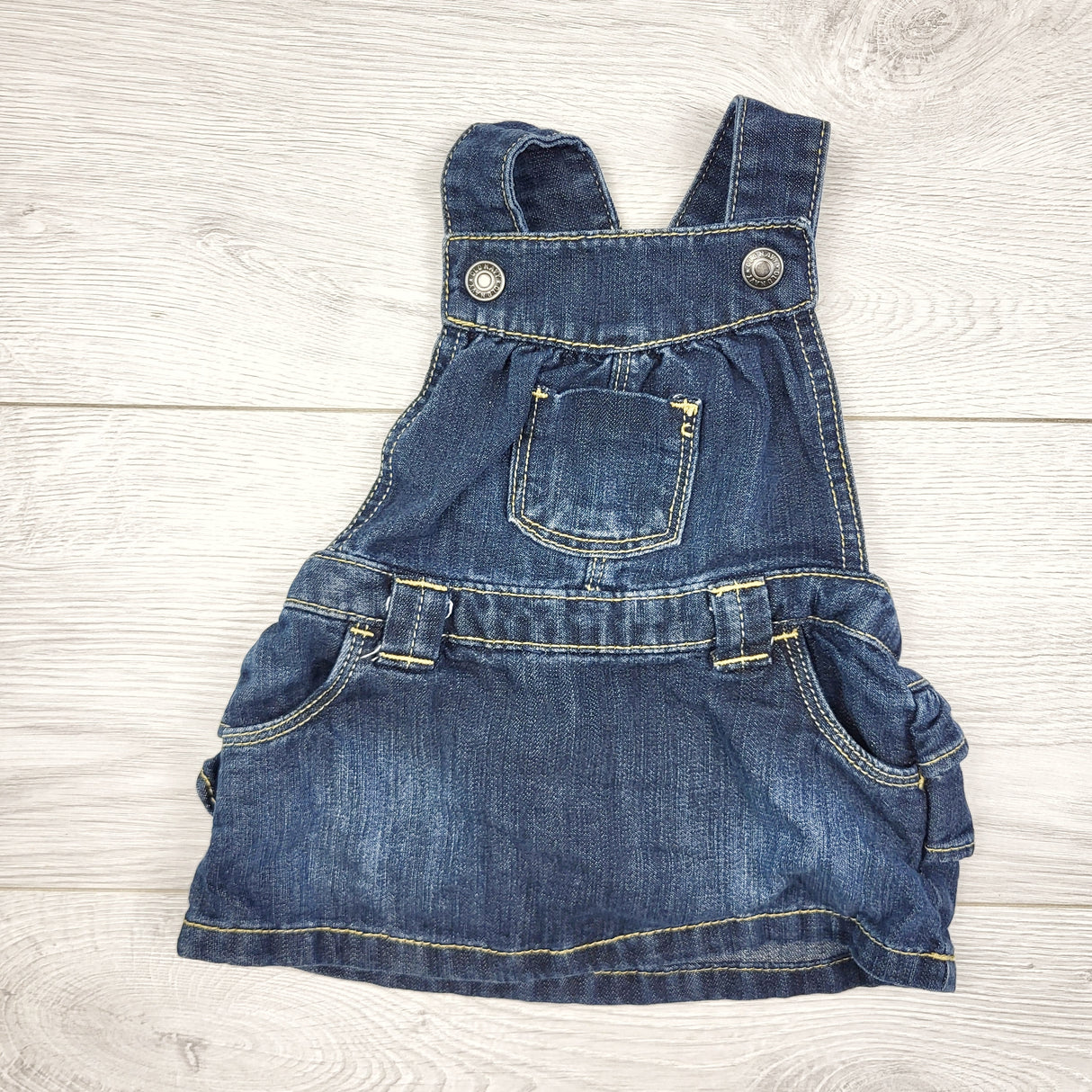 CAAC1 - Children's Place denim bib dress. Size 3-6 months