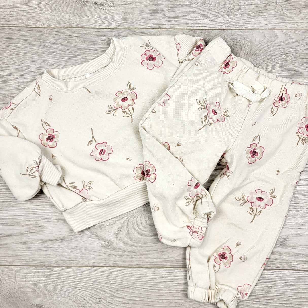 CAAC1 - Carters off white 2pc floral sweatshirt set. Size 12 months