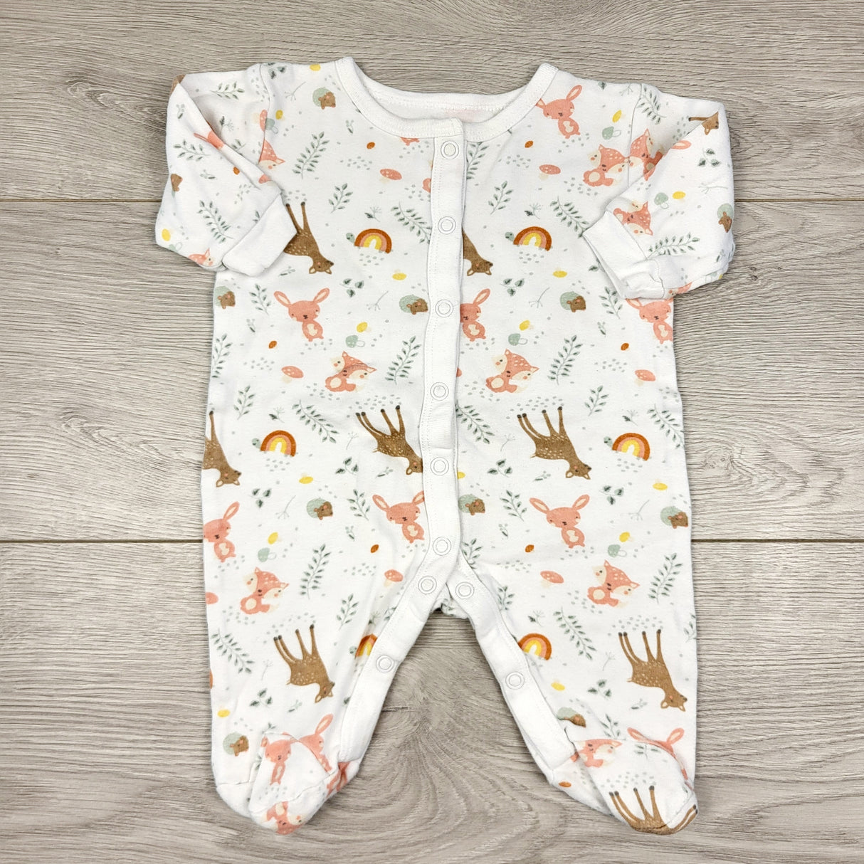 CAAC1 - George white cotton sleeper with woodland animals. Size 0-3 months