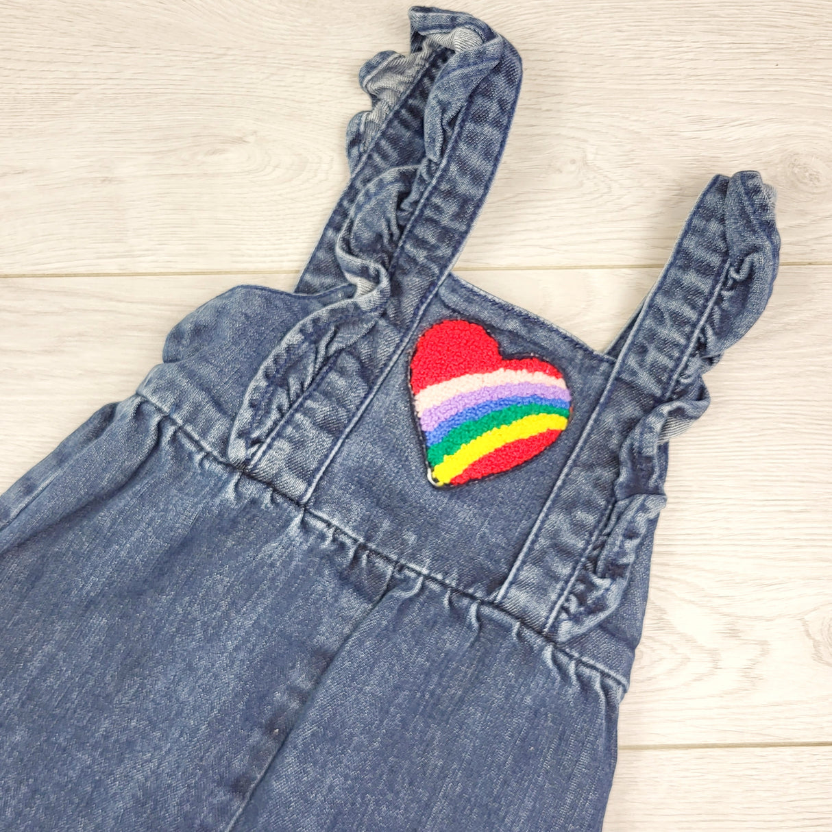 RUBH2 - Hanna Andersson denim overalls with chenille heart. Size 12-18 months