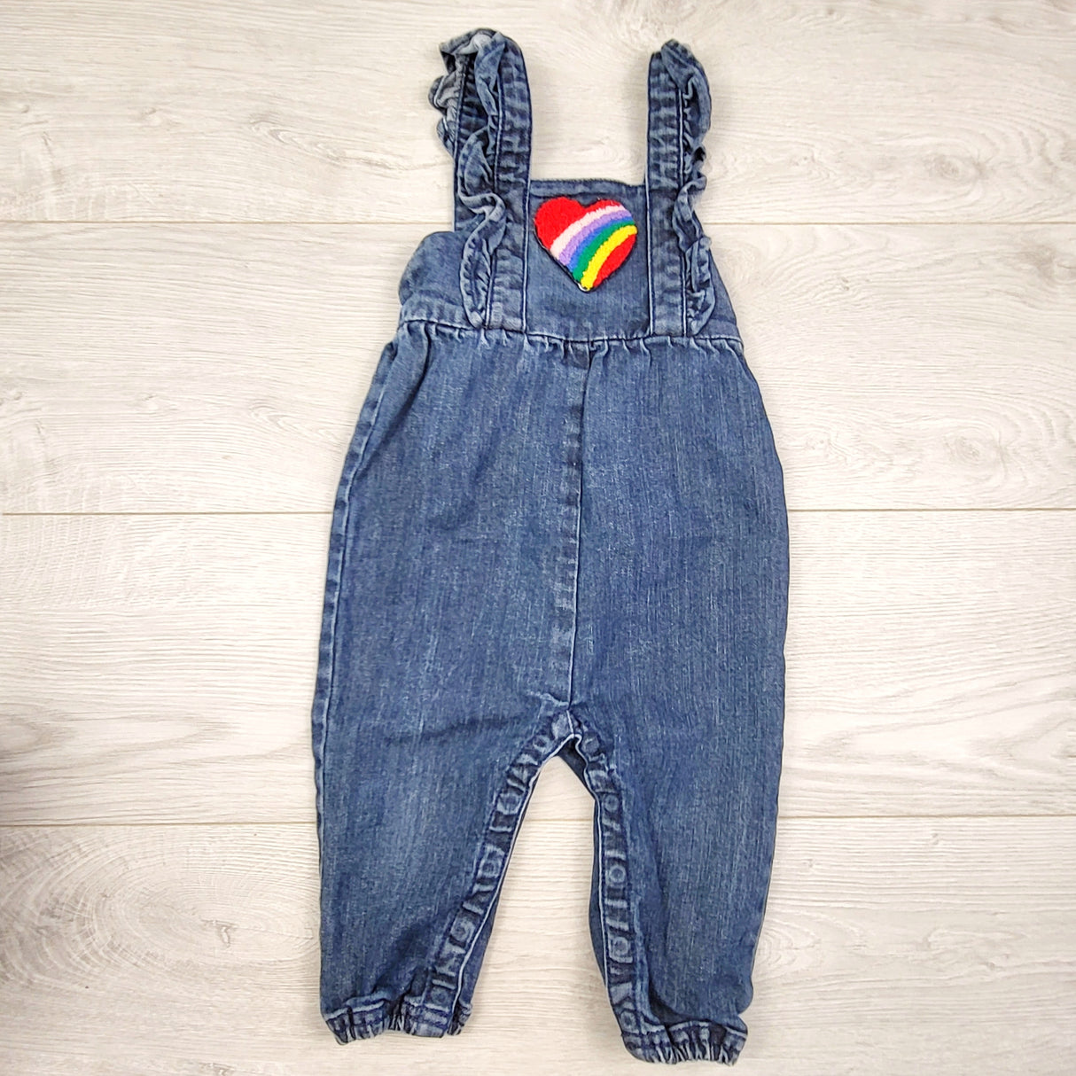 RUBH2 - Hanna Andersson denim overalls with chenille heart. Size 12-18 months