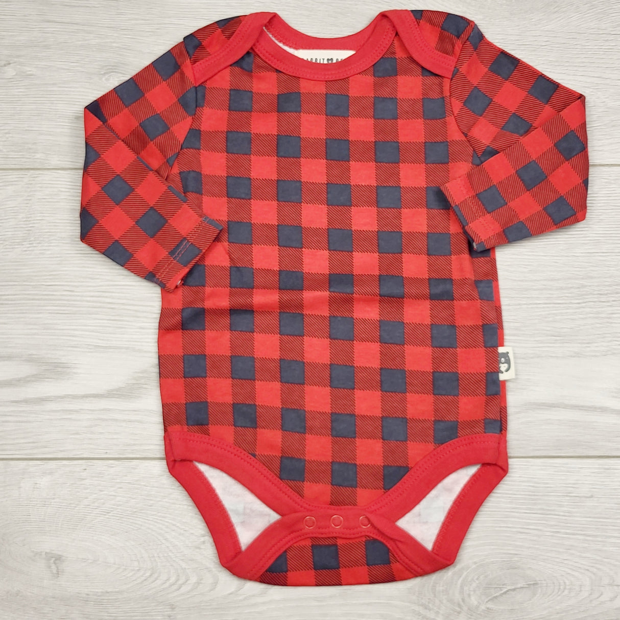 DMKY3 - Rabbit + Bear red plaid bodysuit. Size 3-6 months