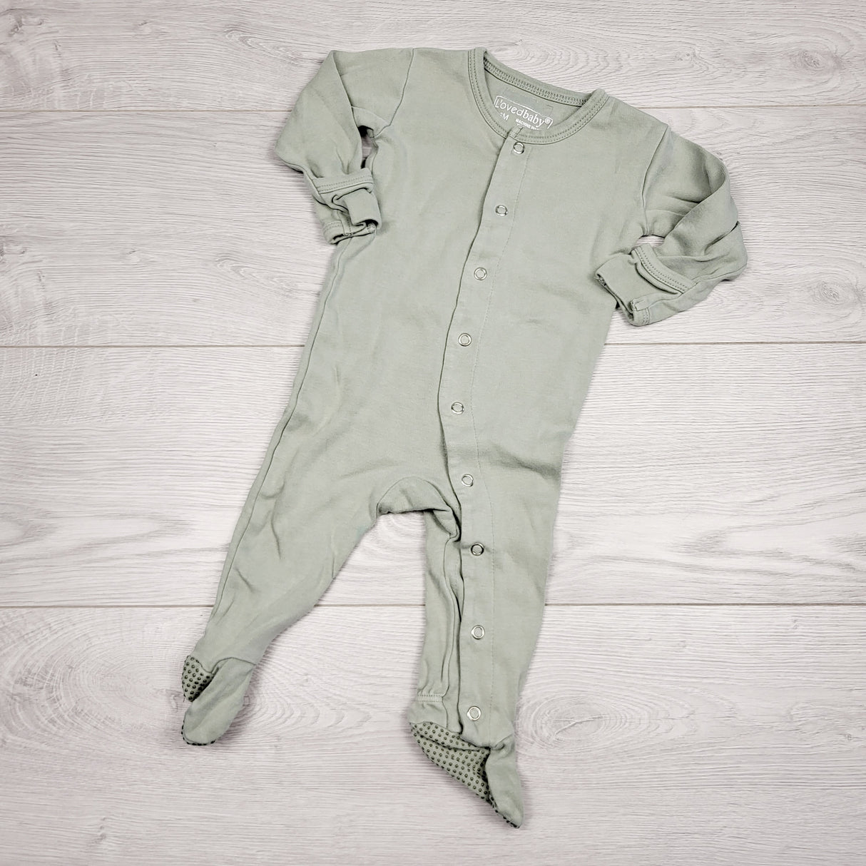 DMKY3 - L'oved baby sage green organic cotton sleeper. Size 3-6 months