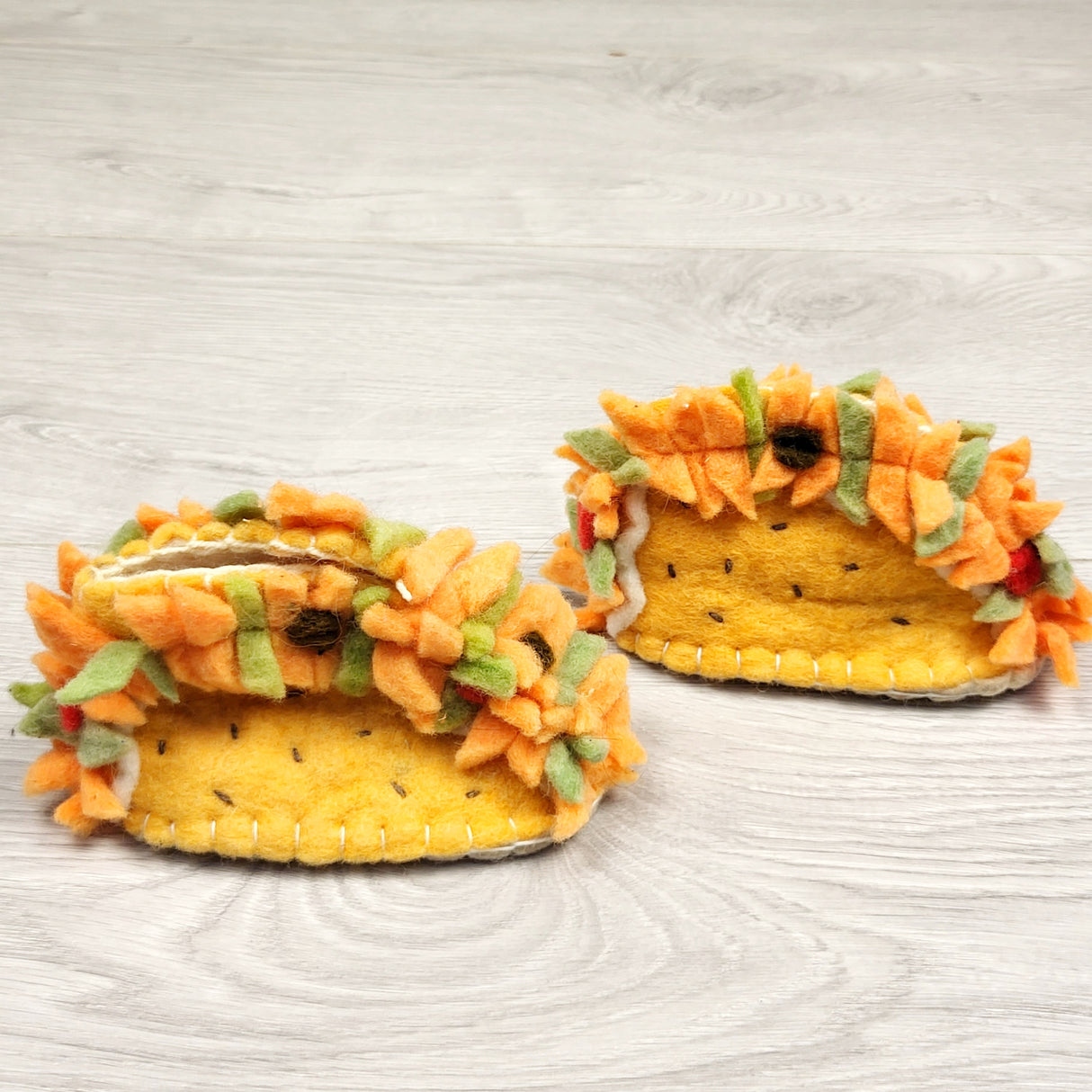 JGIB1 - Handmade felted wool taco booties.  Approx 6-12 months