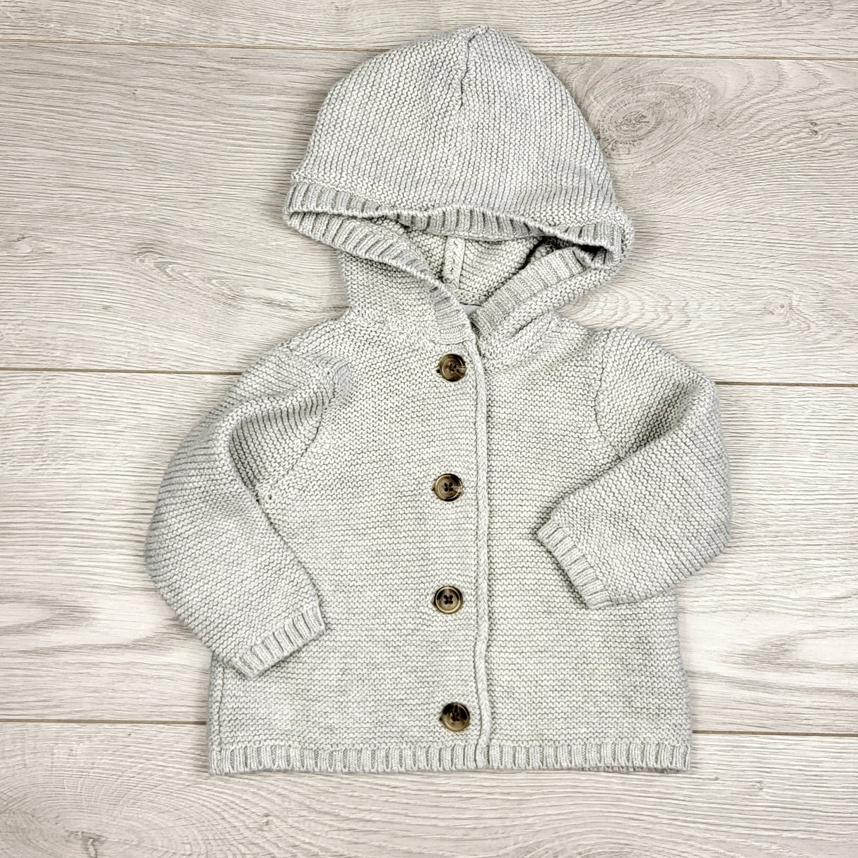 JGIB1 - Old Navy grey hooded sweater coat. Size 3-6 months