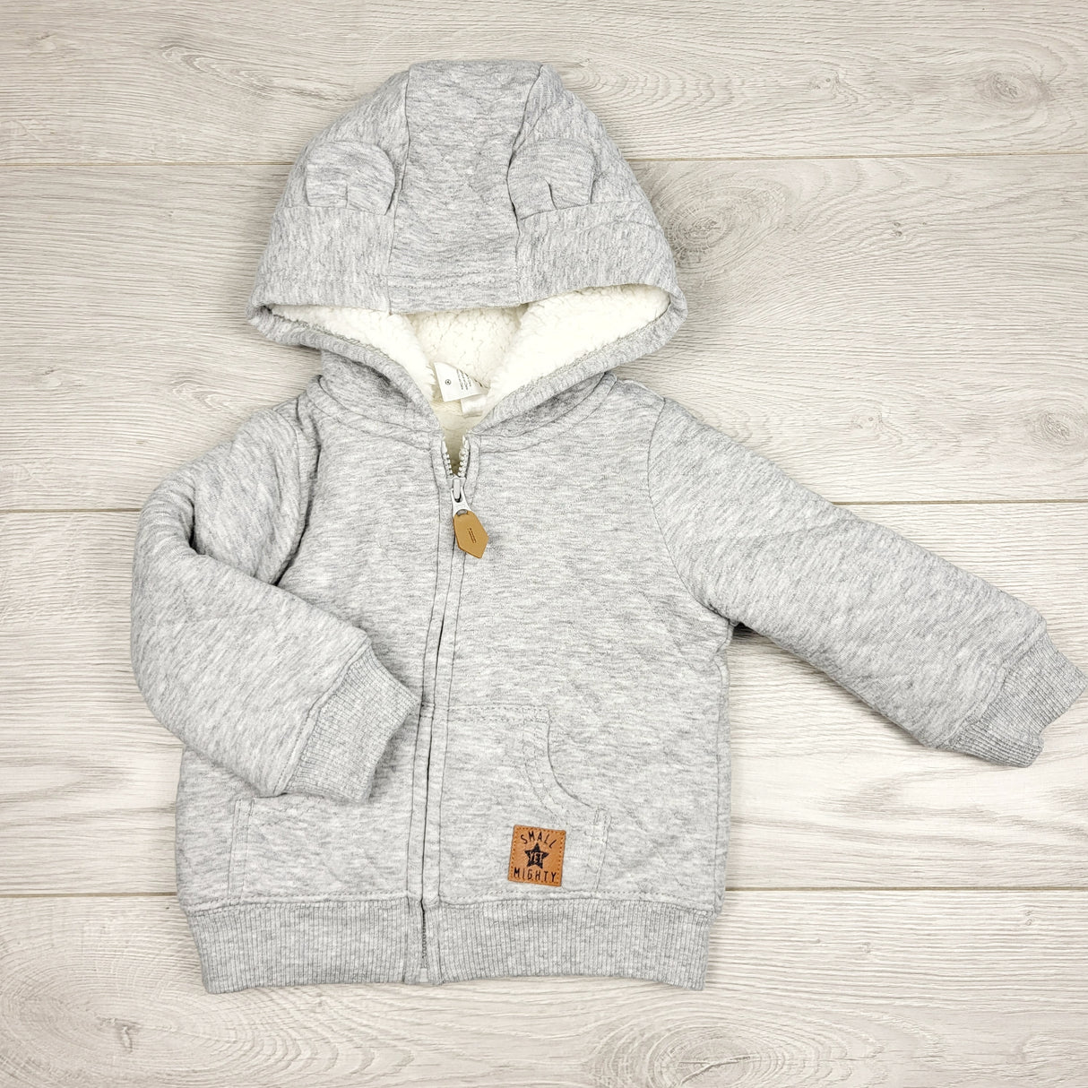 JGIB1 - Simple Joys grey quilted hoodie with sherpa lining. Size 3-6 months