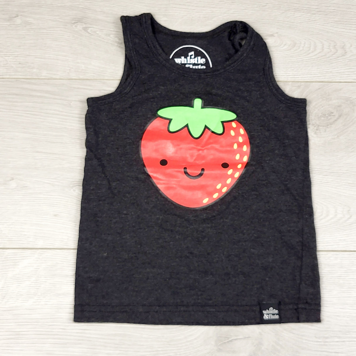 KLJ1 - Whistle and Flute black strawberry tank top. Size 1 to 2 Years 🍁