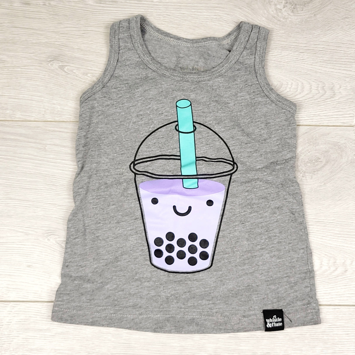 KLJ1 - Whistle and Flute grey bubble tea tank top. Size 1-2 years 🍁