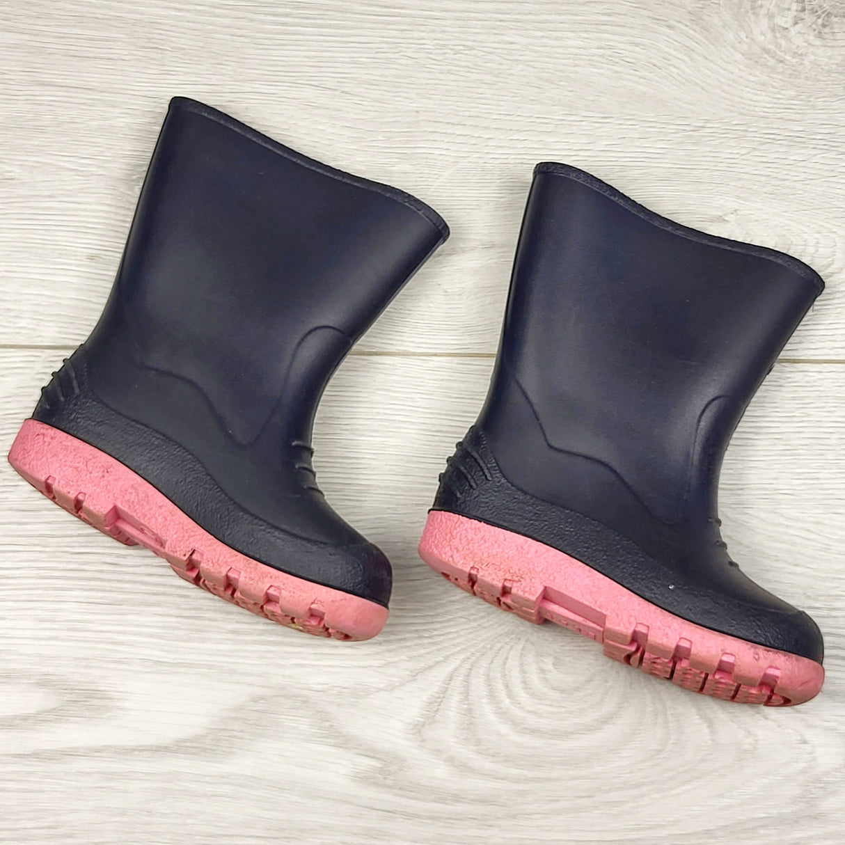 KLJ1 - Black and pink rain boots. Size 6