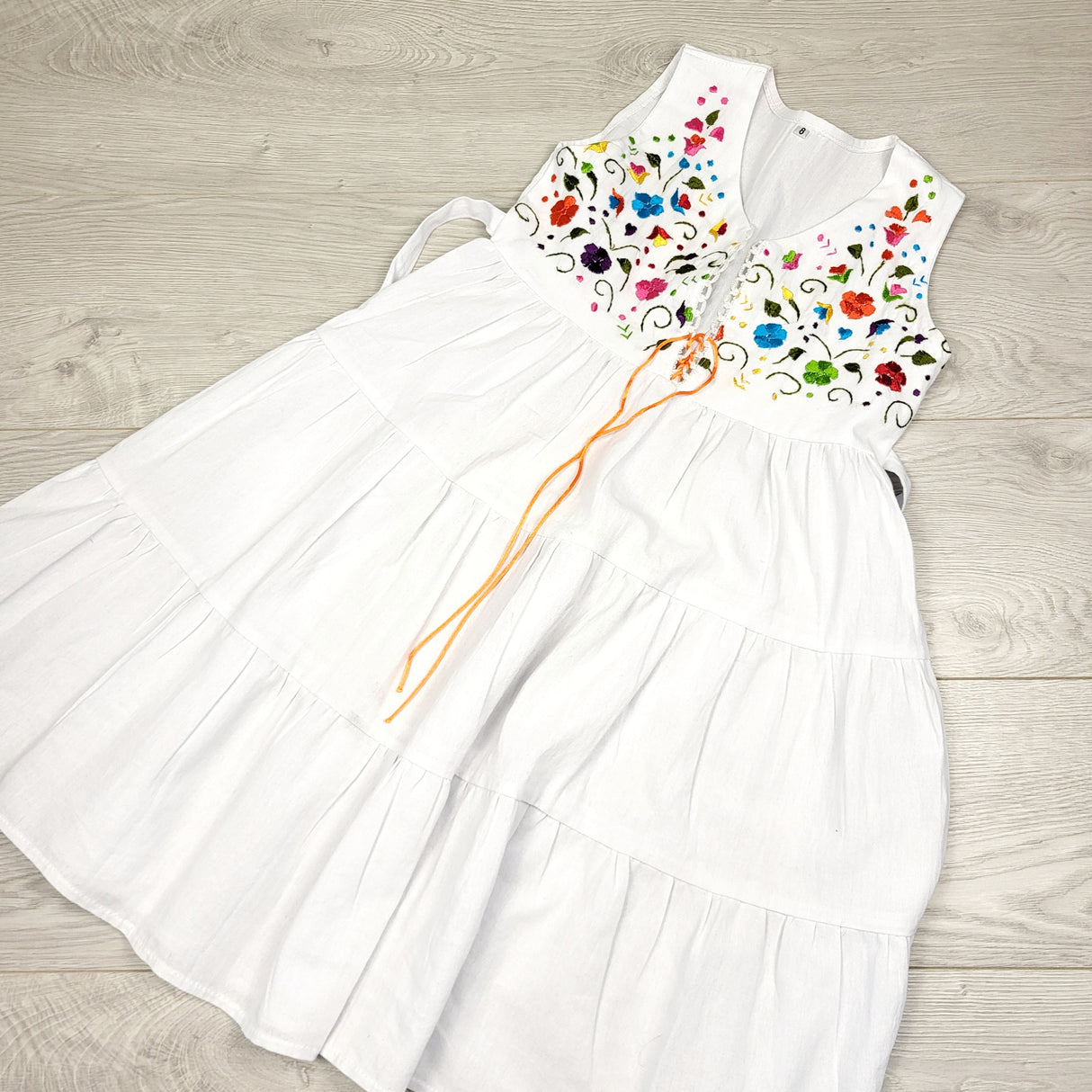 MBW3 - White Mexican style embroidered dress. Size 8