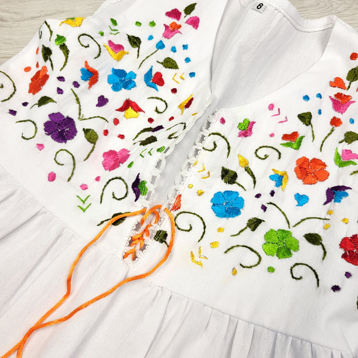 MBW3 - White Mexican style embroidered dress. Size 8