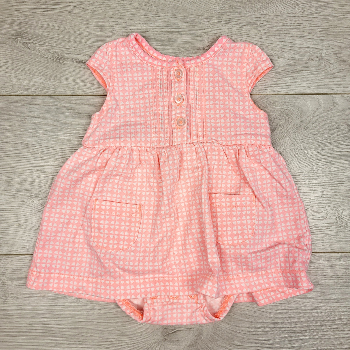 CAAC2 - Carters pink geometric patterned dress with attached bodysuit. Size 3 months