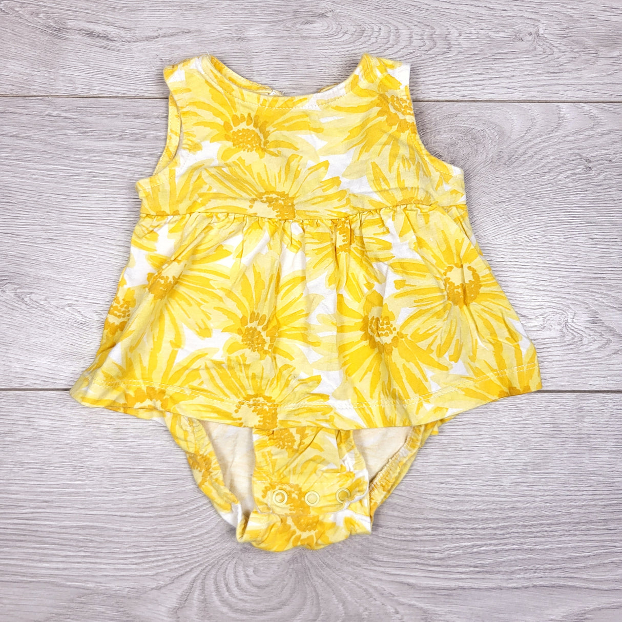 CAAC2 - Carters yellow floral print dress with attached bodysuit. Size 3 months