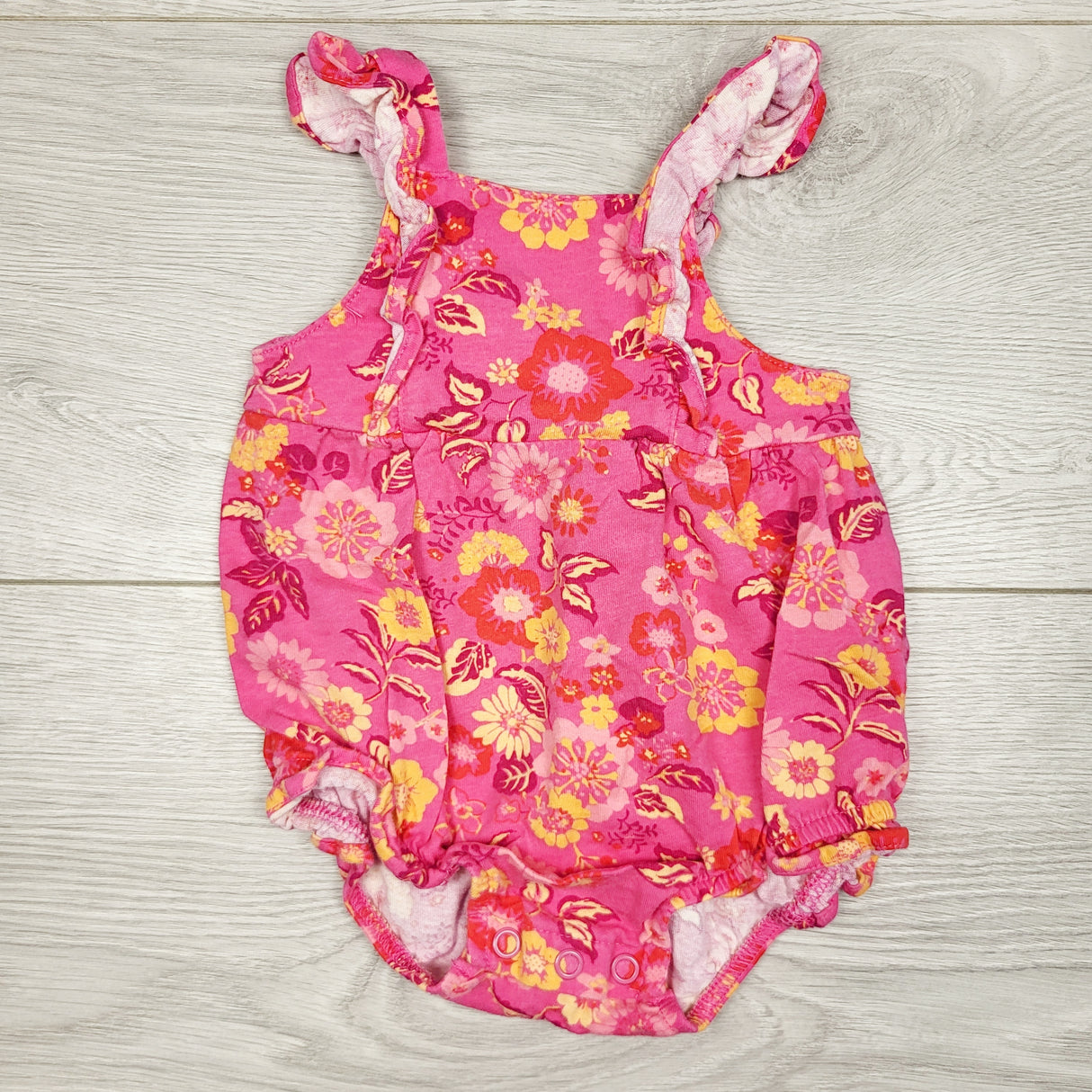 CAAC2 - Carters pink floral print bubble romper. Size 3 months