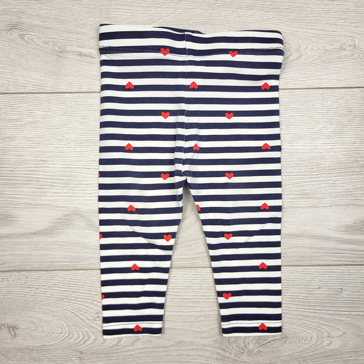 CAAC2 - Joe navy striped leggings with hearts. Size 3-6 months