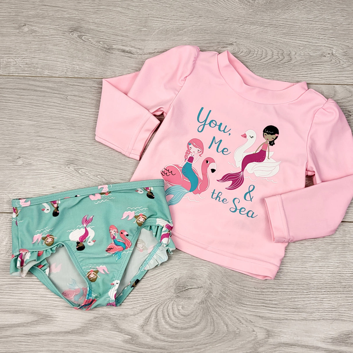 AMST1 - Simple Joys 2pc swimsuit with mermaids. Size 6-9 months