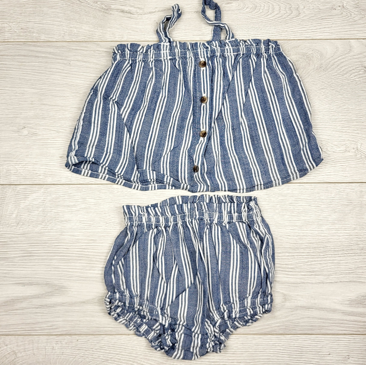 ECRS1 - Old Navy blue striped chambray 2pc set. Size 6-12 months
