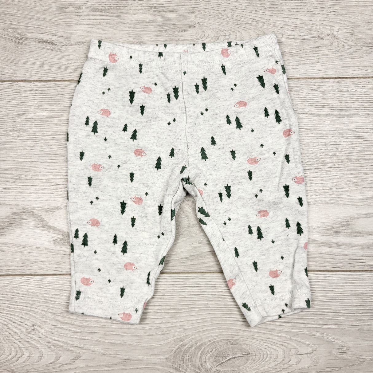 ECRS21 - Child of Mine grey cotton pants with trees and hedgehogs. Size 0-3 months