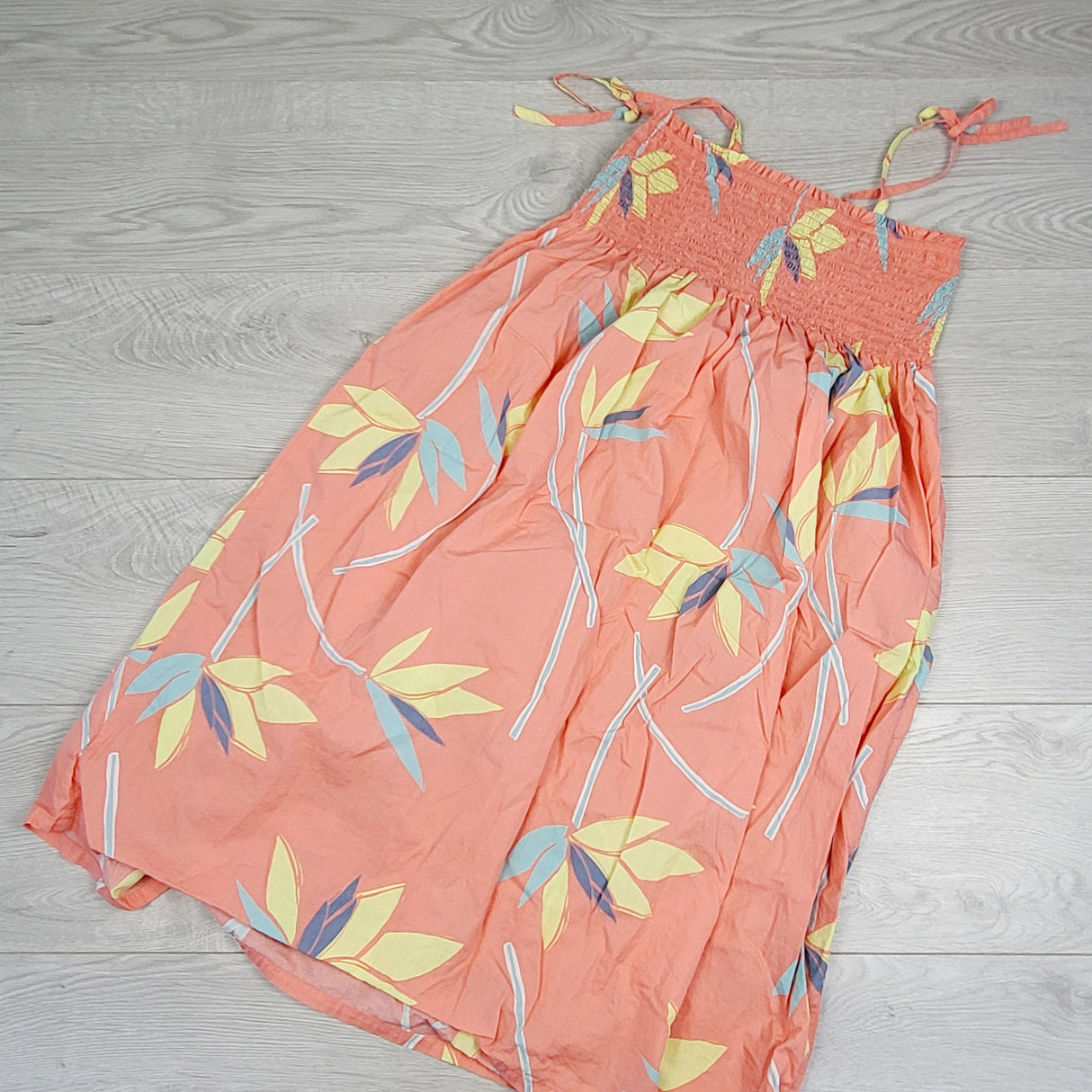 SHRSS2 - Tea Collection pink floral print sleeveless dress with tie straps. Size 14