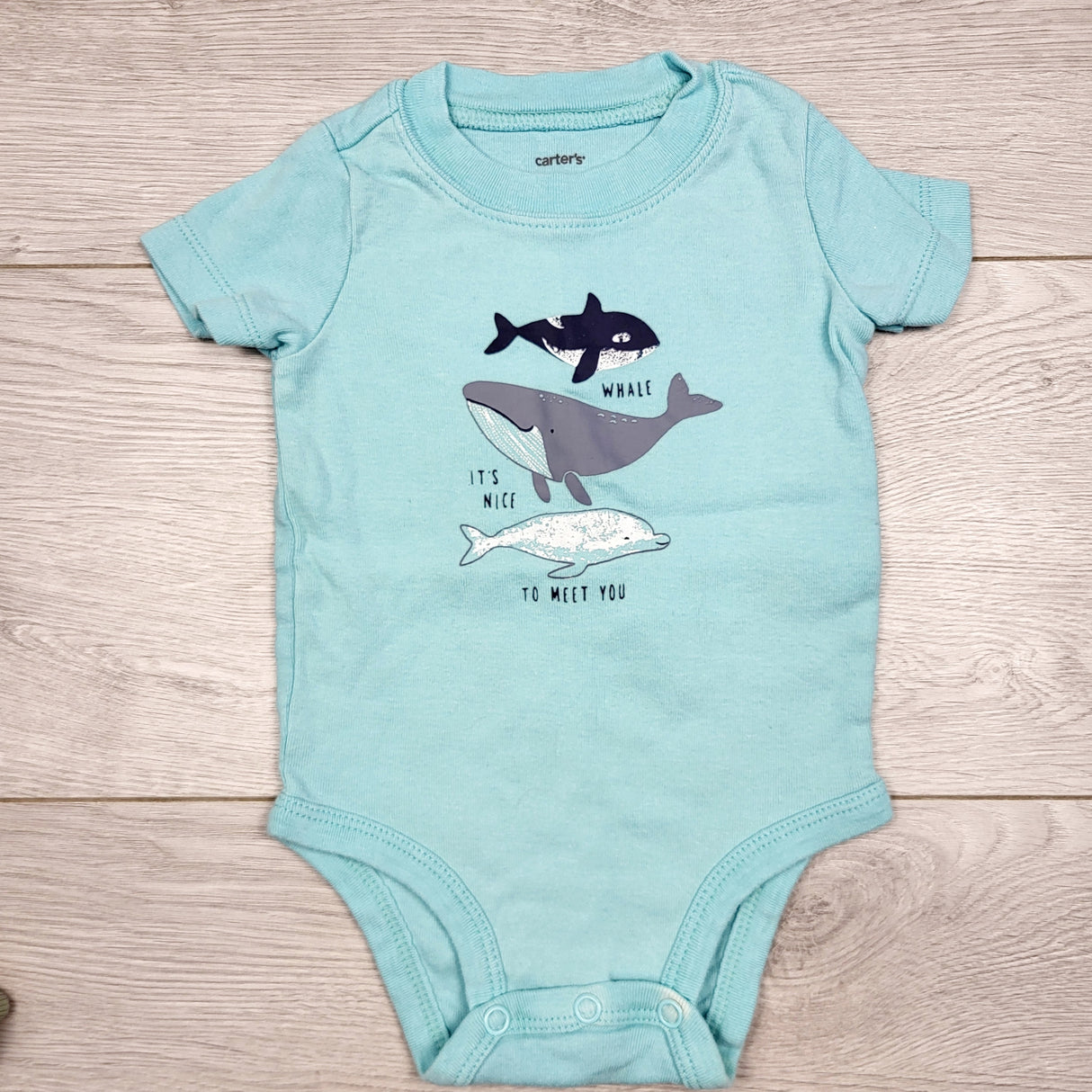 VKBL3 - Carters blue bodysuit with whales. Size 6 months