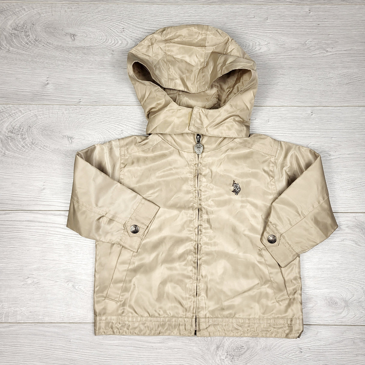 CHSP3 - US Polo Association beige hooded rain coat. Size 18 months