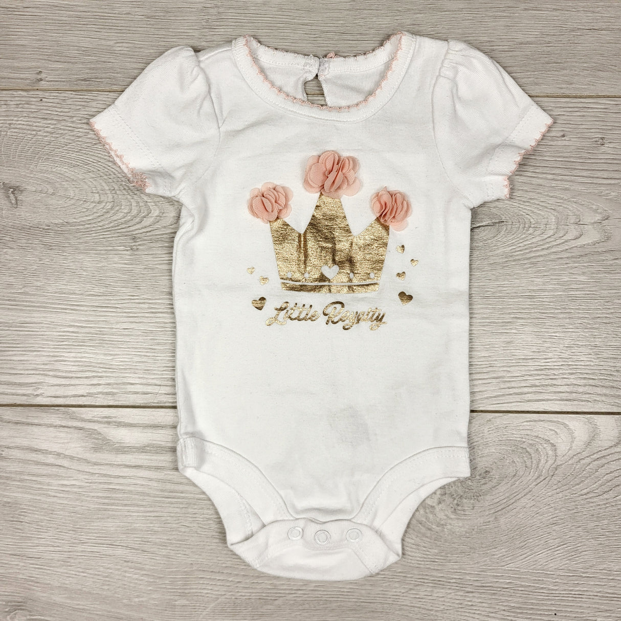 CHSP33 - Baby Starters white bodysuit with crown and fabric flowers. Size 3 months