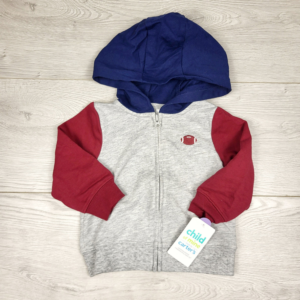 CHSP33 - NEW - Child of Mine colour block zip up cotton hoodie. Size 3-6 months