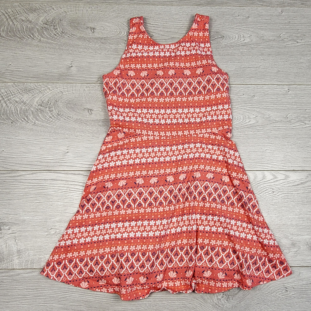 RZA1 - Old Navy pink patterned sleeveless cotton dress. Size 6/7