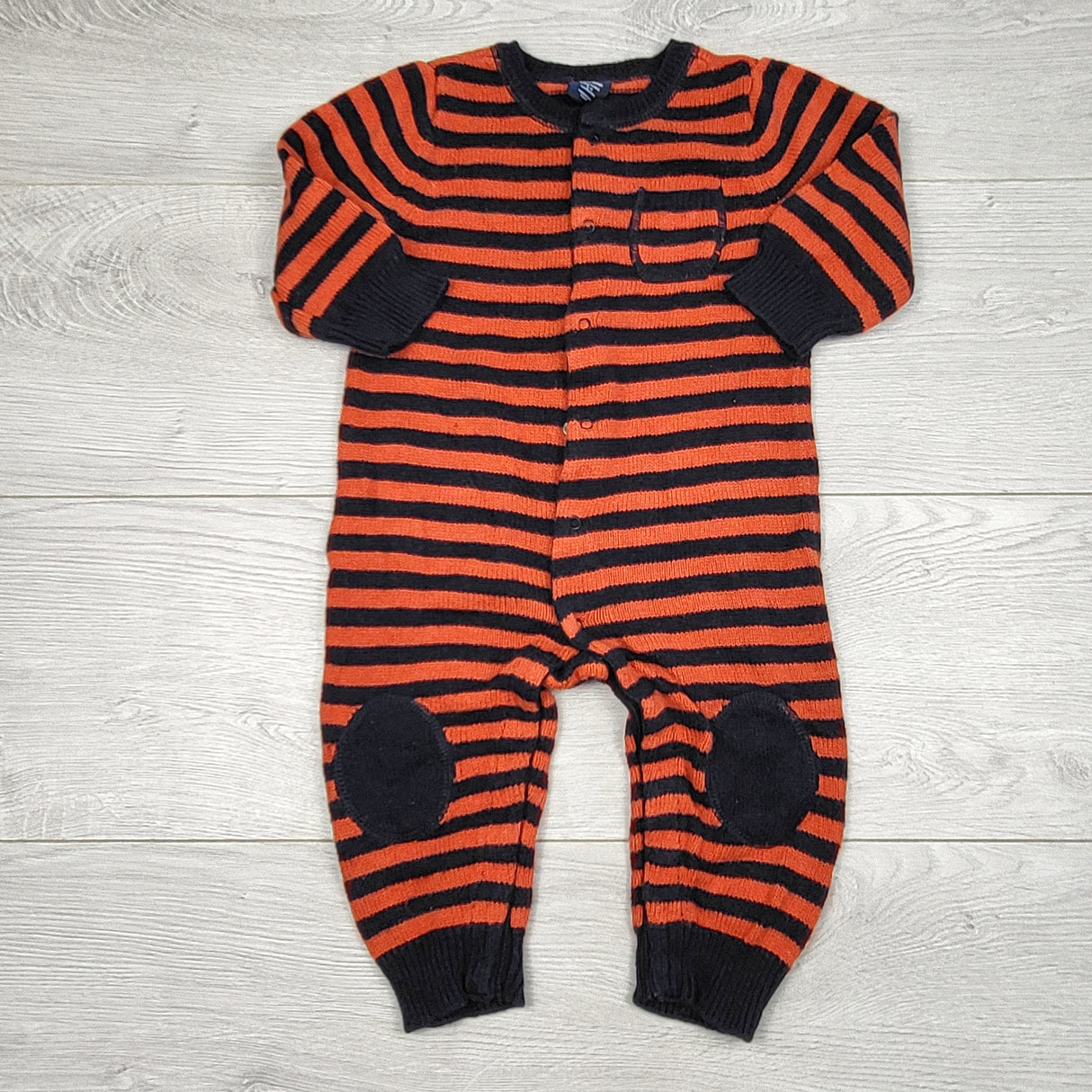 RZA1 - Gap orange and navy striped knit romper. Size 6-12 months