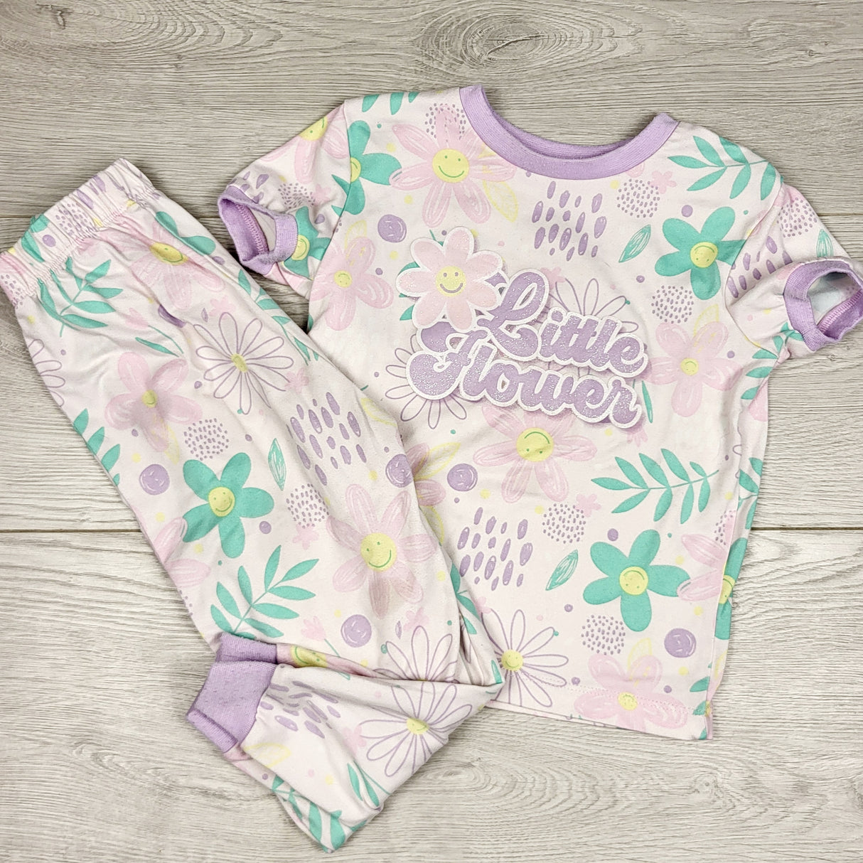 HBRK1 - George pink and purple floral print "Little Flower" 2pc PJs. Size 2T
