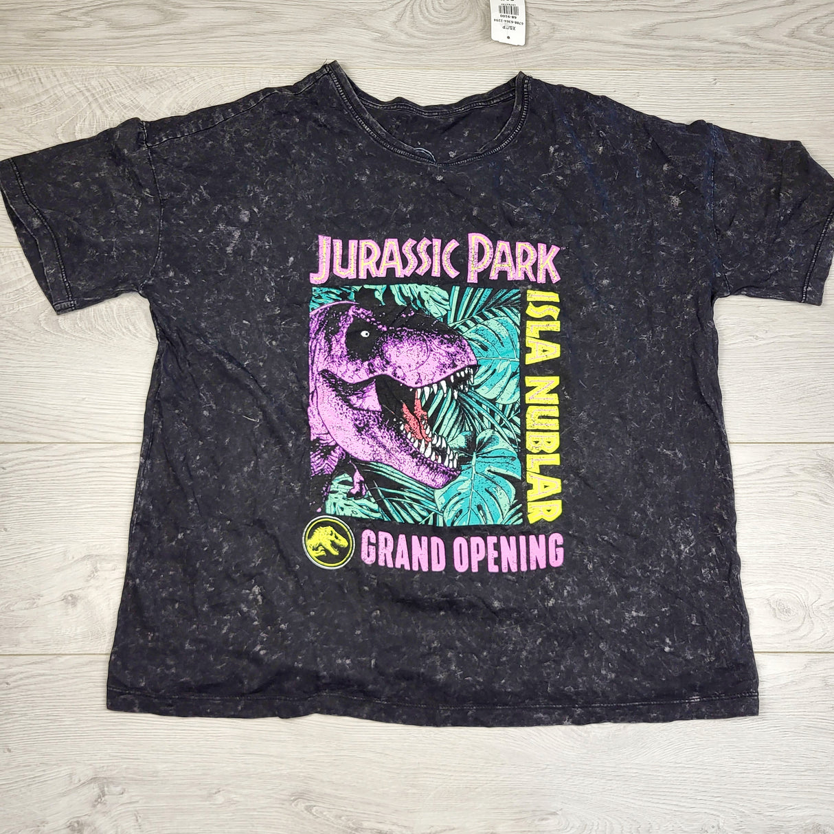 SPLT4 - NEW - Black marled Jurassic Park t-shirt. ADULT XS
