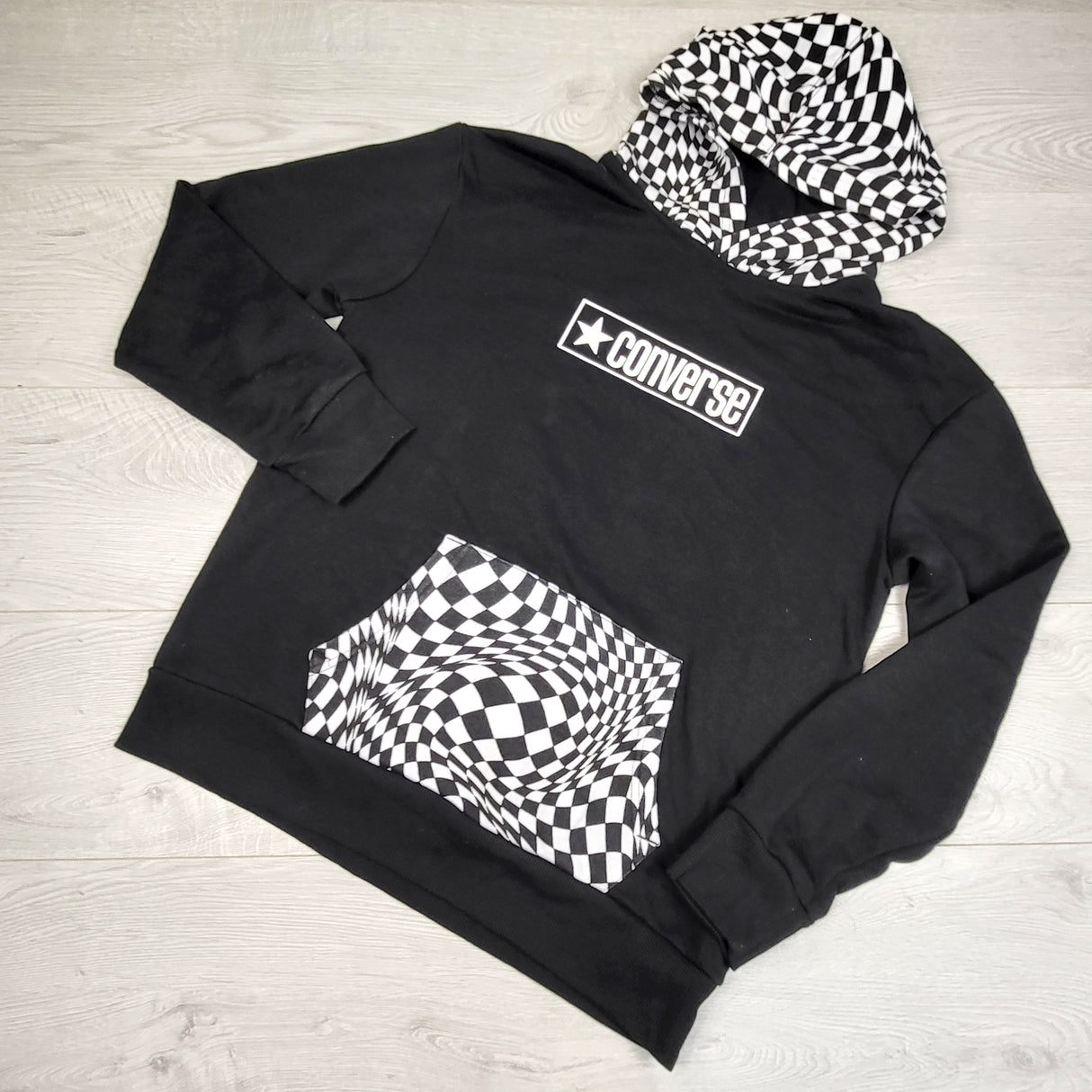 SPLT4 - Converse black checkered pullover hoodie. Youth XL