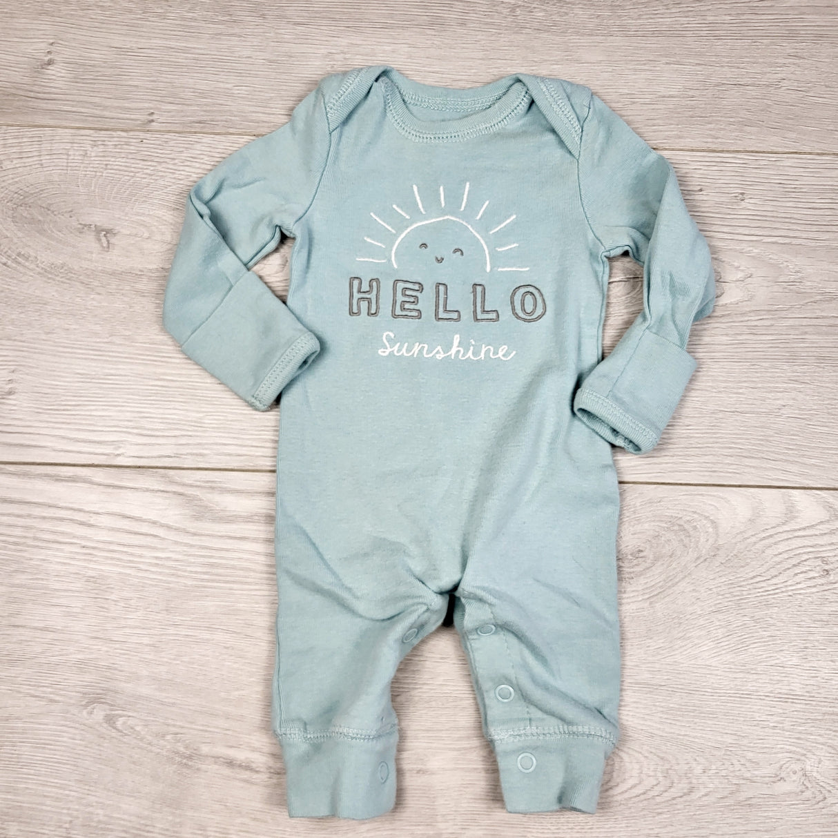 RBEN5 - Carters aqua coloured "Hello Sunshine" romper. Newborn size