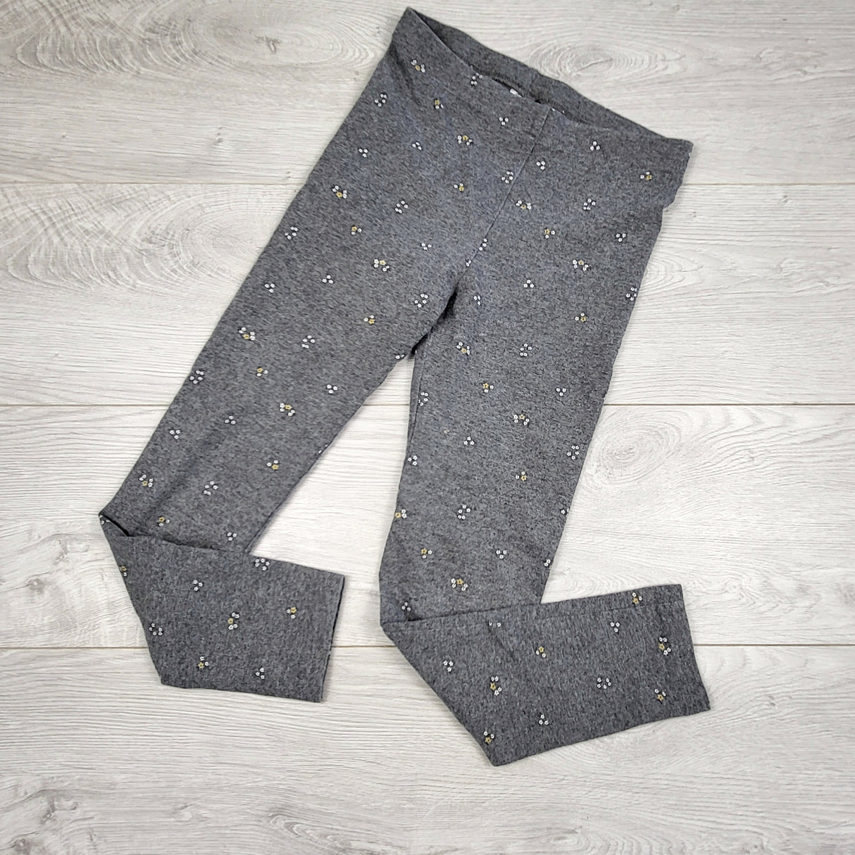 MHL2 - Pekkle grey cotton leggings with flowers. Size 8