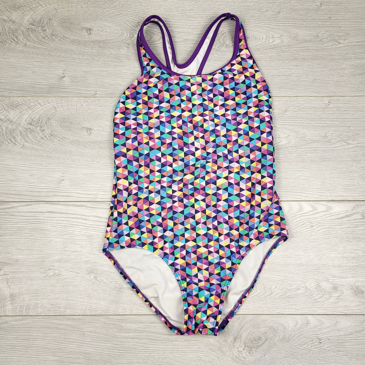 MHL2 - Speedo geometric patterned one piece swimsuit. Size 10